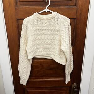 NWT MOUSSY Cable Knit Sweater Ivory Wool Blend Chunky Cropped Pullover XS $260